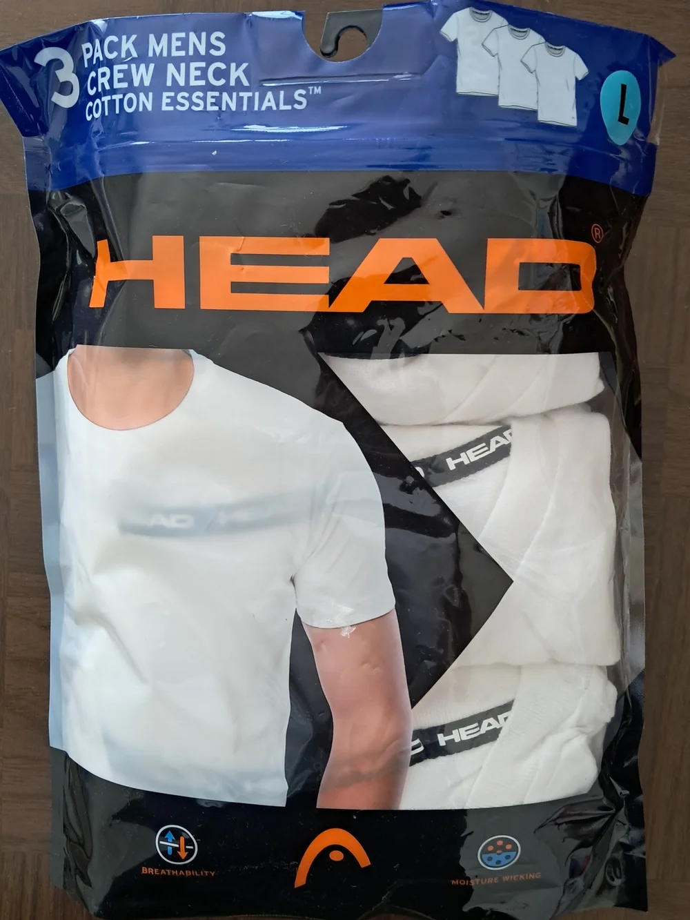 HEAD White Crew Neck Men's Undershirts (3-Pack) , Size L